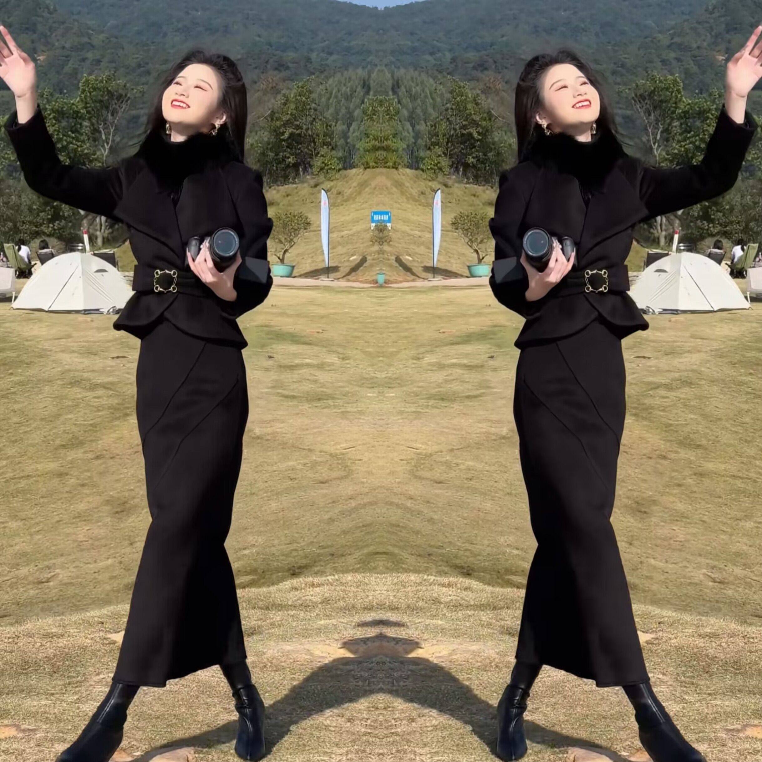 抖音网红爆款炸街纯色洋气韩版女装套装裙收腰翻领毛呢外套半身裙,女装/女士精品,时尚套装,淘宝优惠券,粉丝福利购,淘宝优惠卷