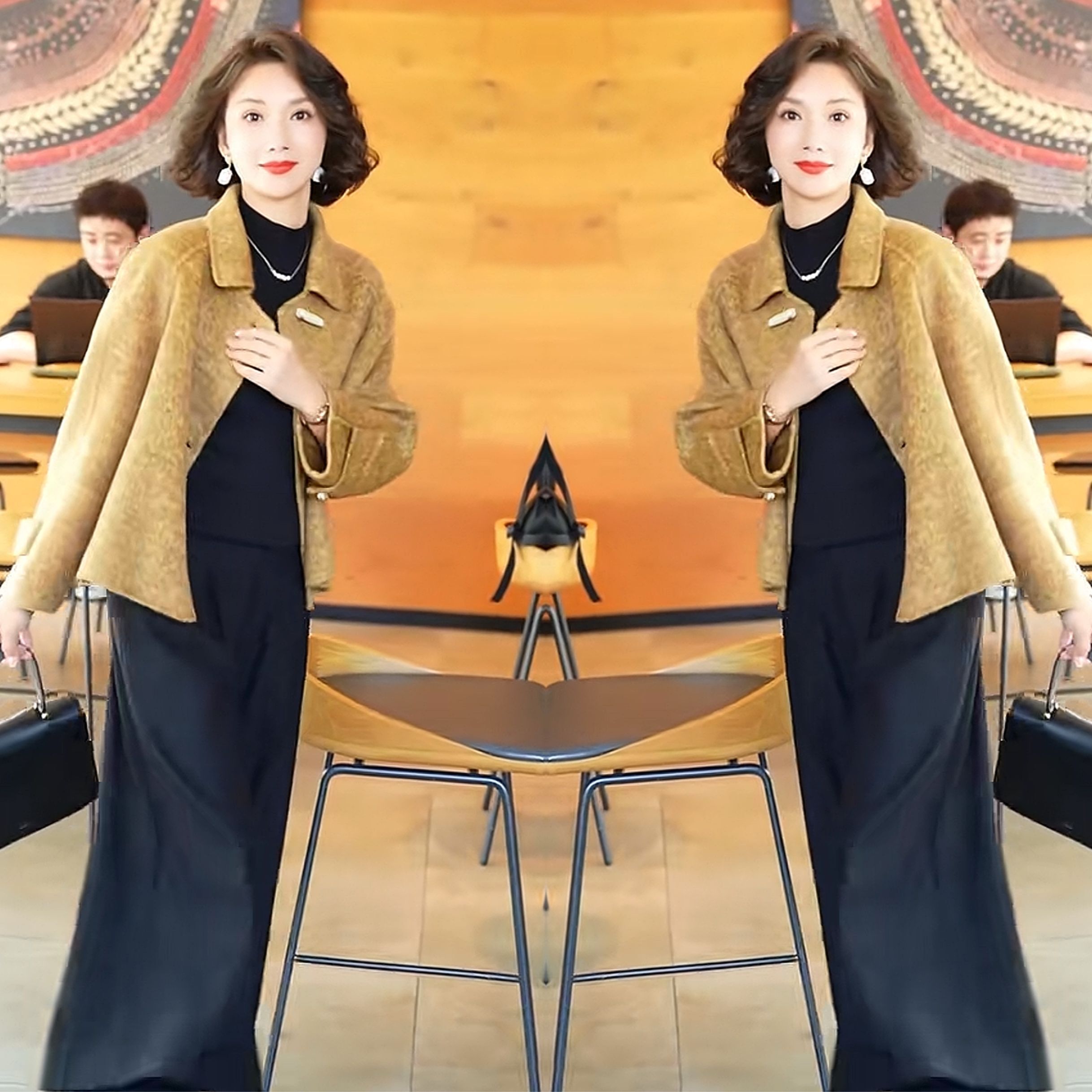 毛呢设计短款长袖洋气显瘦外套潮