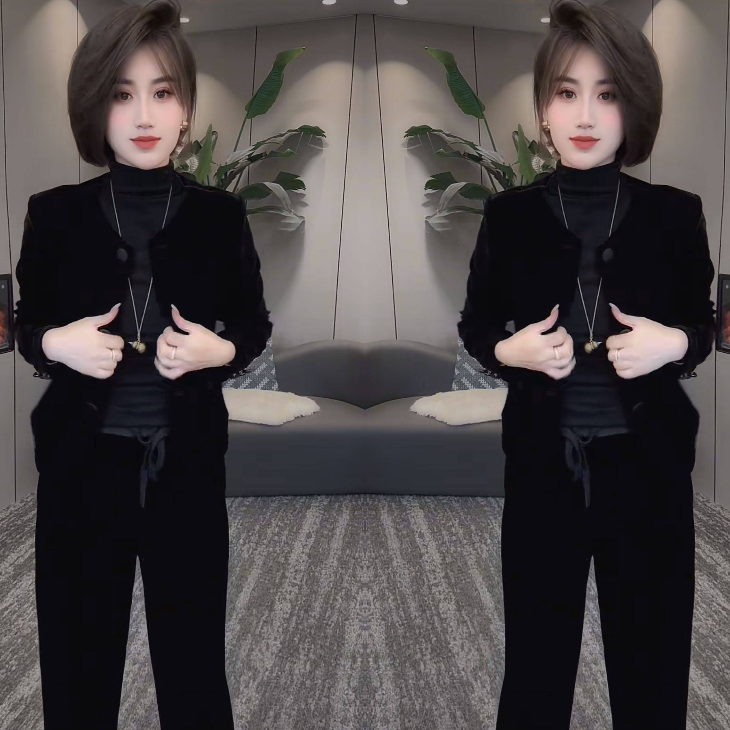 高级感女装气质时尚秋季新款洋气减龄复古丝绒两件套外套搭配裤子,女装/女士精品,上衣,淘宝优惠券,粉丝福利购,淘宝优惠卷