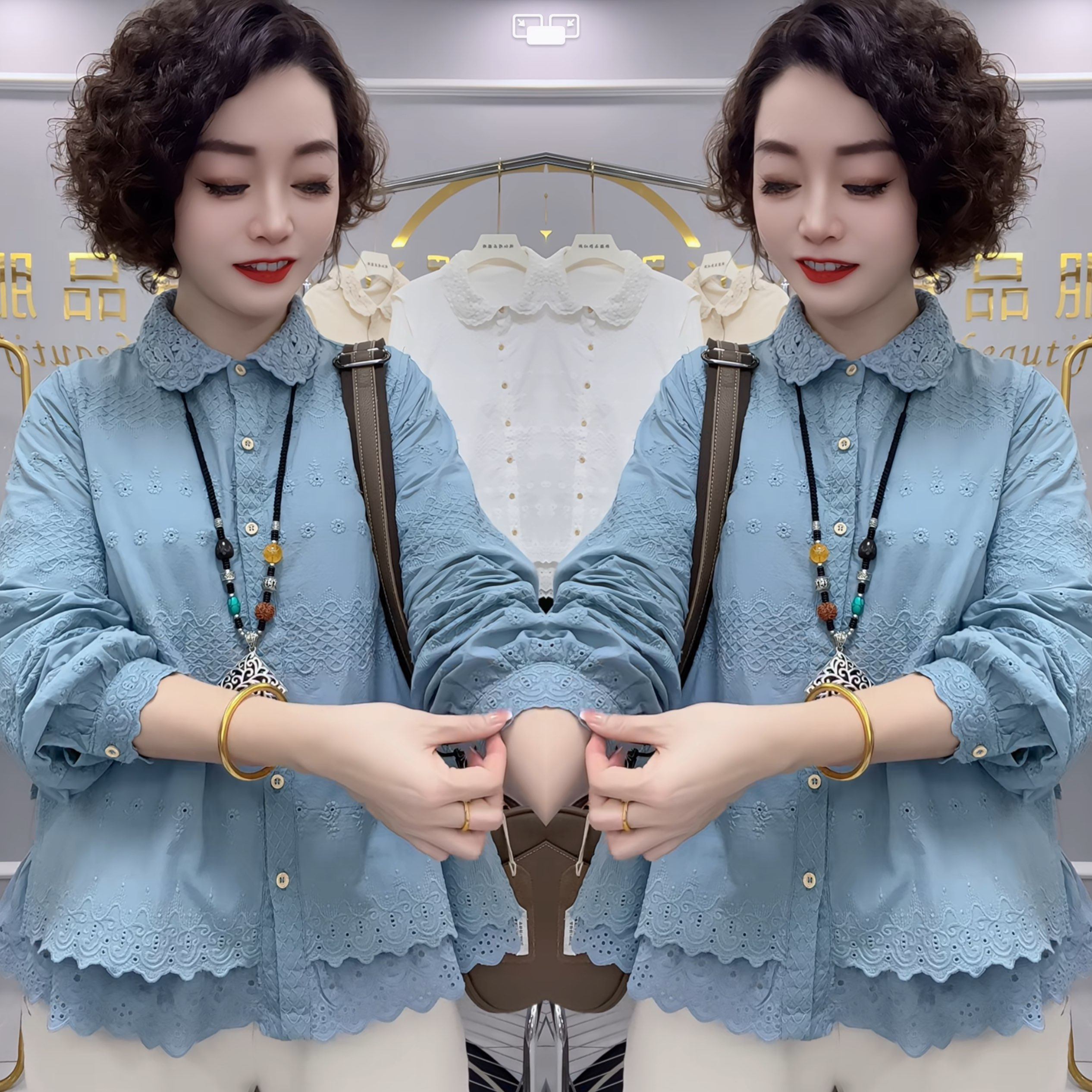 欧货网红爆款高级感蓝色减龄气质时髦法式假两件设计感百搭衬衫女,女装/女士精品,上衣,淘宝优惠券,粉丝福利购,淘宝优惠卷