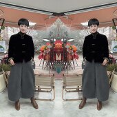 外套搭配灰色休闲裤 网红爆款 洋气减龄时髦气质复古减龄丝绒短款 子