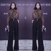 欧洲站高级感气质轻奢女装 子 裤 穿搭洋气豹纹系带小衫 上衣搭配西装