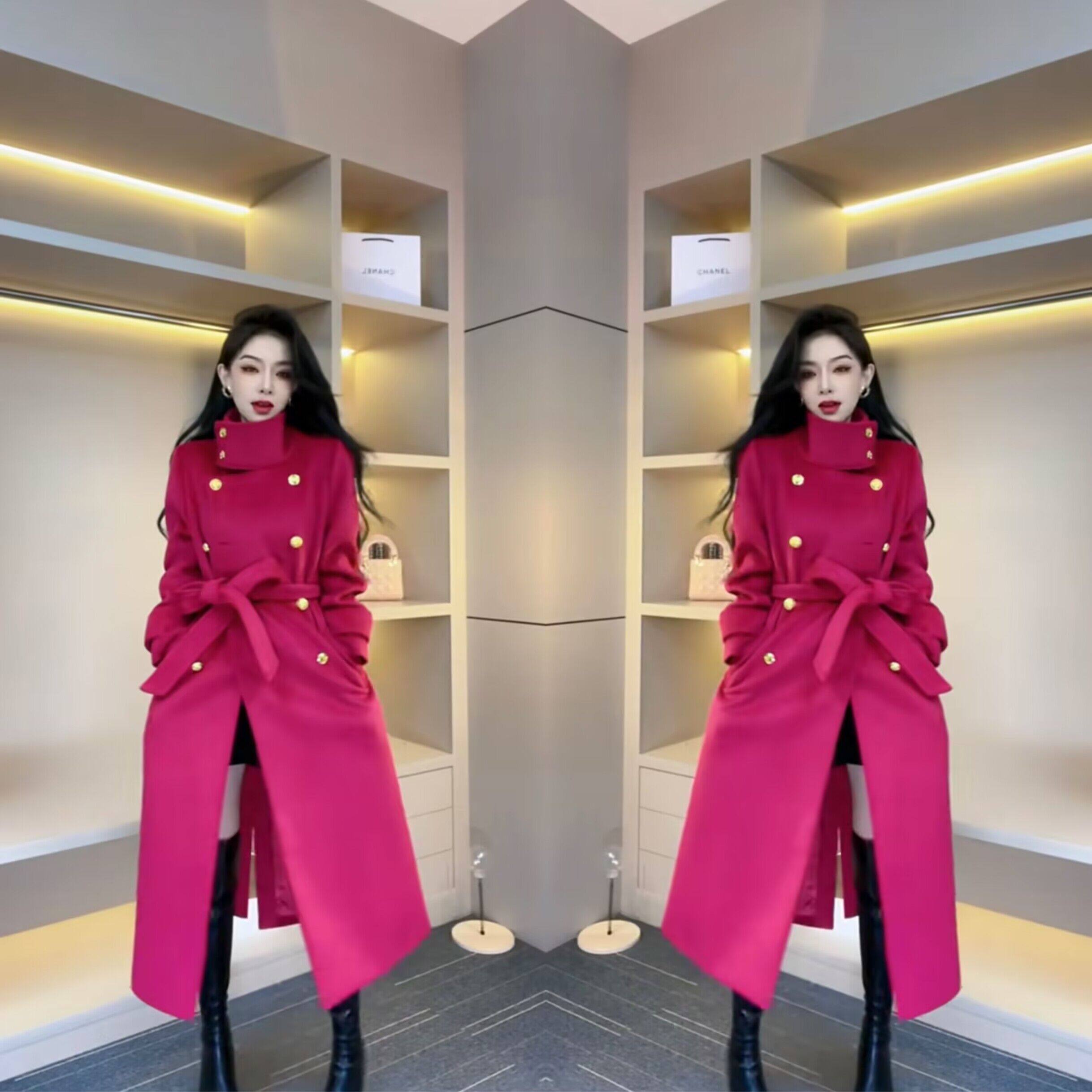 高品质爆款女装2023年冬季新款高端气质时尚百搭双排扣过膝外套潮,女装/女士精品,毛呢外套,淘宝优惠券,粉丝福利购,淘宝优惠卷