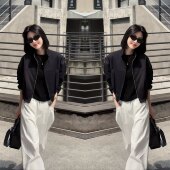 黑色夹克外套搭配白色裤 新款 子 休闲气质减龄春季 高级感极简风韩版