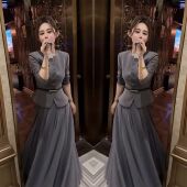 抖音网红爆款 女神范洋气精致高贵灰色单排扣西服外套搭配网纱裙子