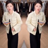 气质圆领百搭针织拼接设计棉服外套 简约韩版 时尚 潮流网红炸街同款