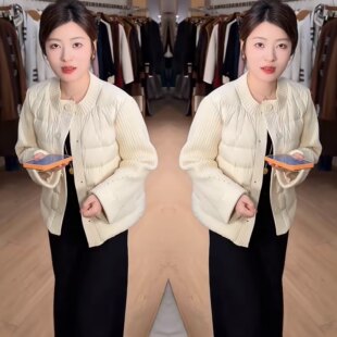 气质圆领百搭针织拼接设计棉服外套 简约韩版 时尚 潮流网红炸街同款