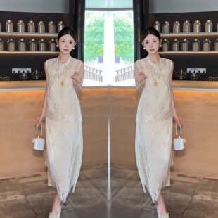 新中式复古国风优雅精致时髦女神范韵味贵气提花重工无袖套装裙潮
