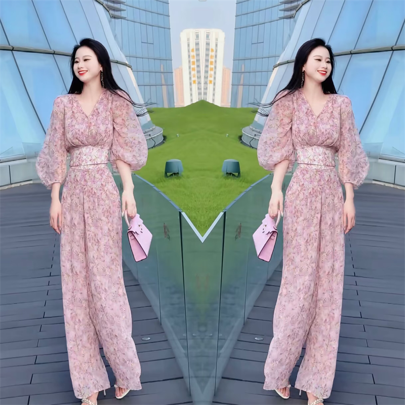 气质女神范名媛风2024年夏季新款两件套碎花泡泡袖上衣宽松阔腿裤,女装/女士精品,时尚套装,淘宝优惠券,粉丝福利购,淘宝优惠卷