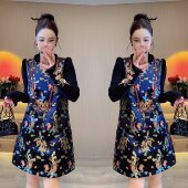 新中式 提花裙子 复古国风洋气优雅减龄重工时髦两件套毛毛边打底衫