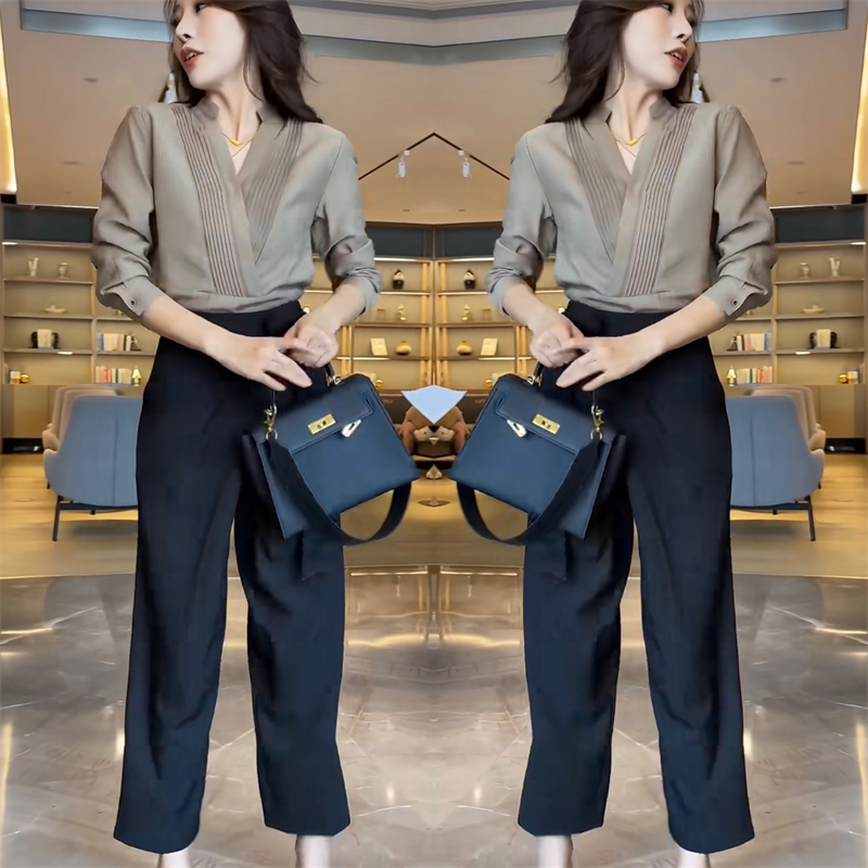 上衣+裤子洋气修身女士套装