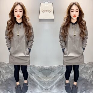 抖音网红爆款高级感洋气简约洋气气质中长款休闲韩版女士衬衫裙潮