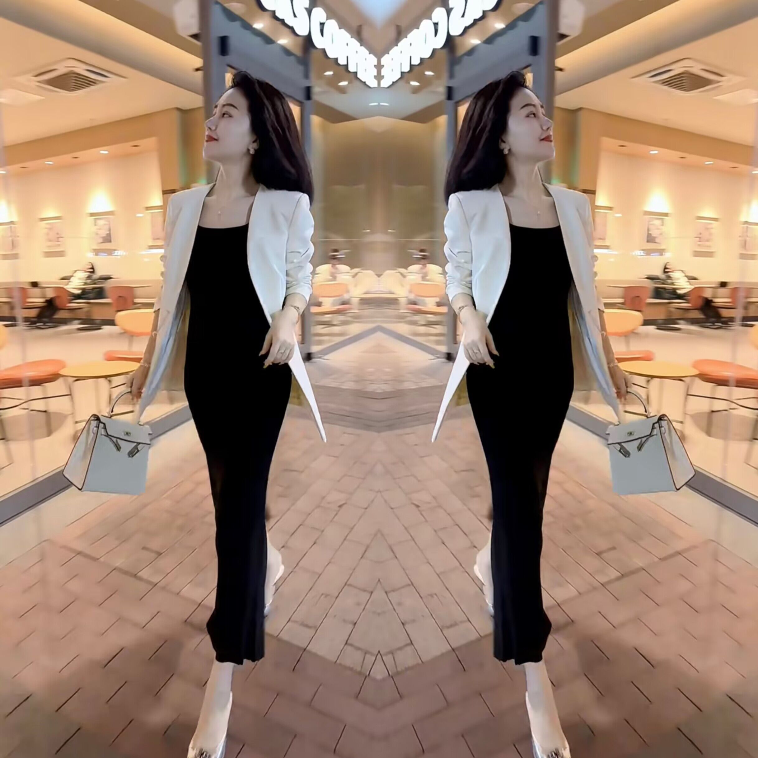 洋气时尚百搭纯色外套过膝吊带裙