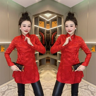 2022年冬季 烟筒裤 轻奢风网红爆款 新款 气质百搭立领盘扣印花打底衫