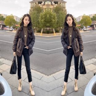 赫本风爆款女装2023年冬季新款洋气时尚显瘦西服领中长款棉服外套