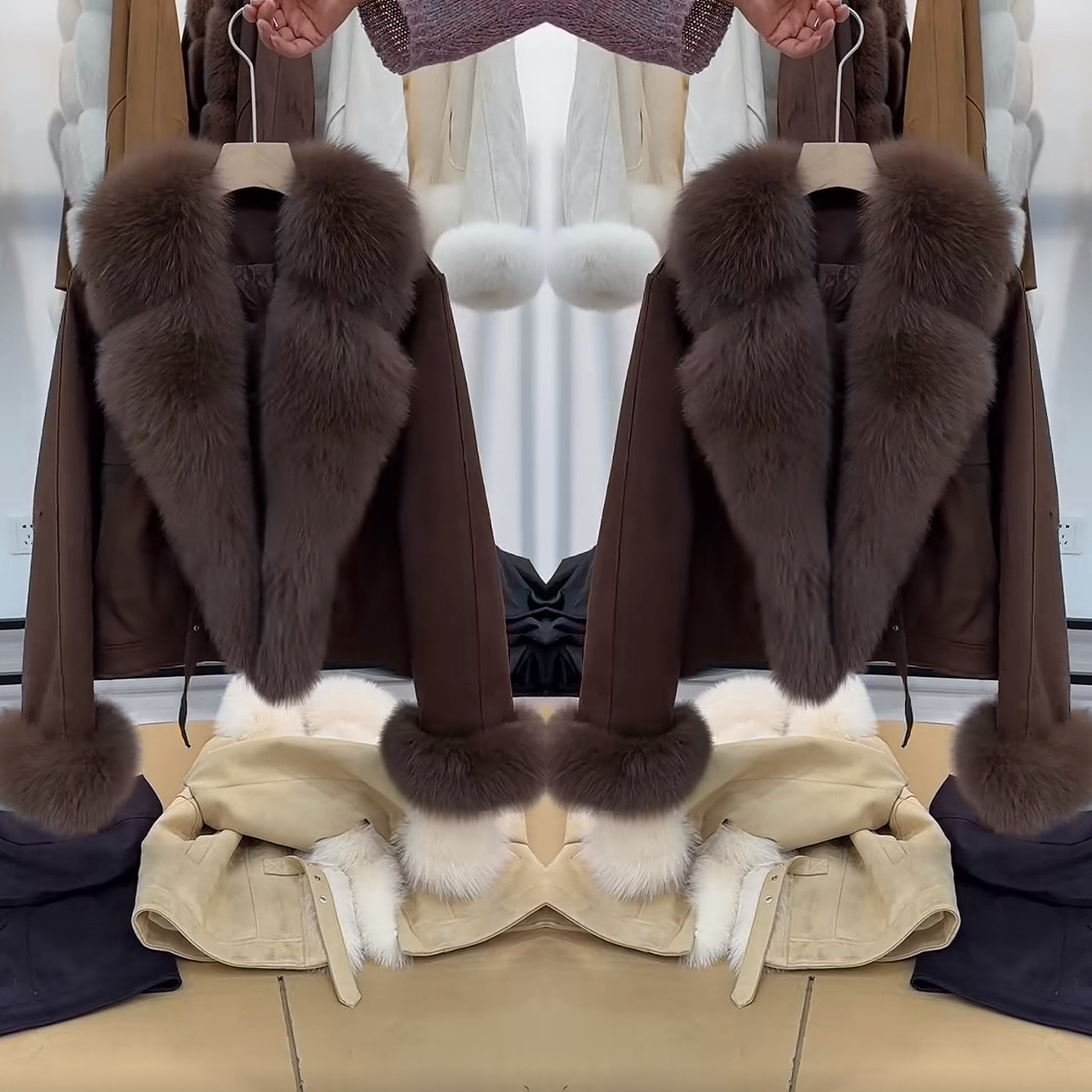 短款显瘦毛毛拼接翻领遮肉外套潮