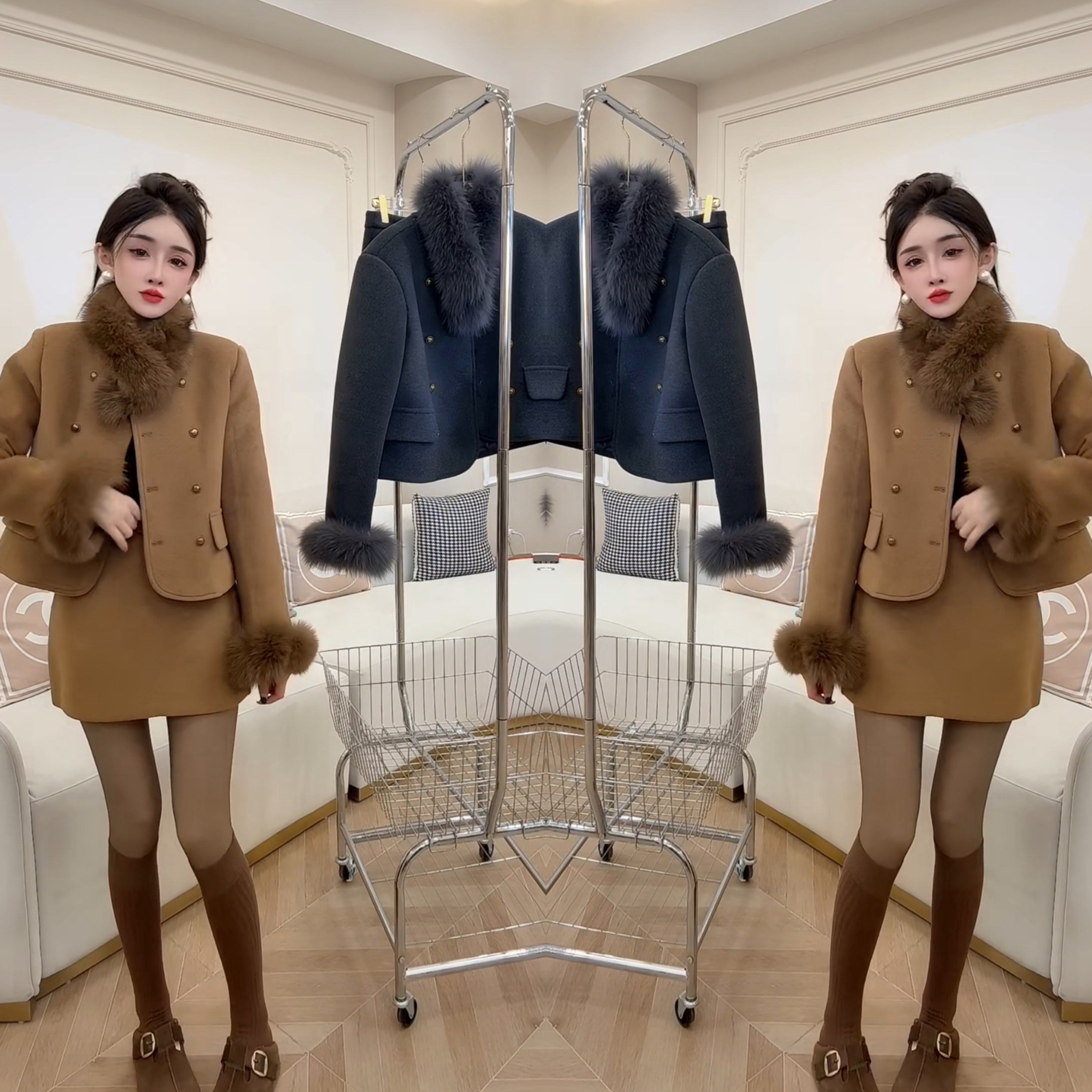 轻奢韩版小香风气质减龄冬季新款套装裙毛毛袖子短外套搭配短裙潮,女装/女士精品,上衣,淘宝优惠券,粉丝福利购,淘宝优惠卷