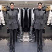 外套女 单排扣减龄西装 赫本法式 高级感减龄气质灰色时髦收腰中长款