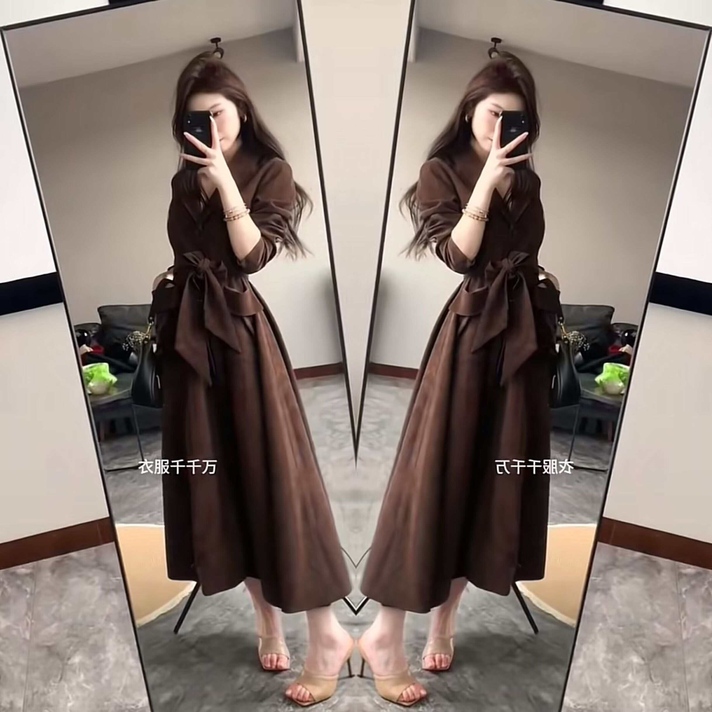 爆款长款系带收腰显瘦女神范风衣