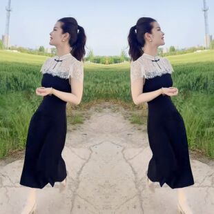 欧洲站高端优雅精致夏季新款气质减龄女神范蕾丝拼接长款连衣裙潮