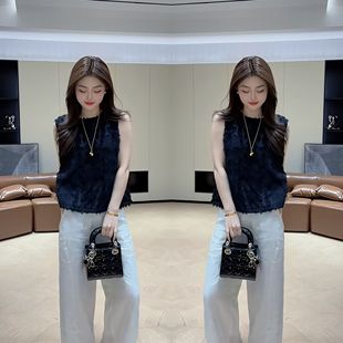 气质时尚 夏季 搭配高腰休闲裤 网红爆款 打底衫 洋气减龄韩版 新款 无袖
