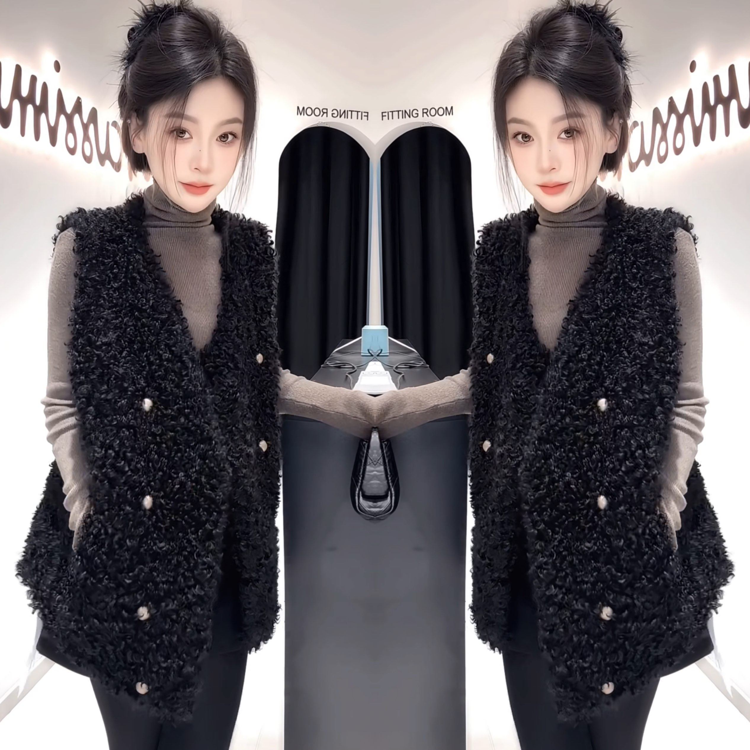 韩版高级感冬季新款洋气女神范减龄无袖羊羔毛黑色百搭遮肉马甲潮,女装/女士精品,上衣,淘宝优惠券,粉丝福利购,淘宝优惠卷