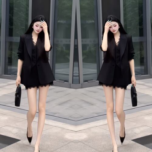 黑色显瘦气质御姐范性感三件套潮