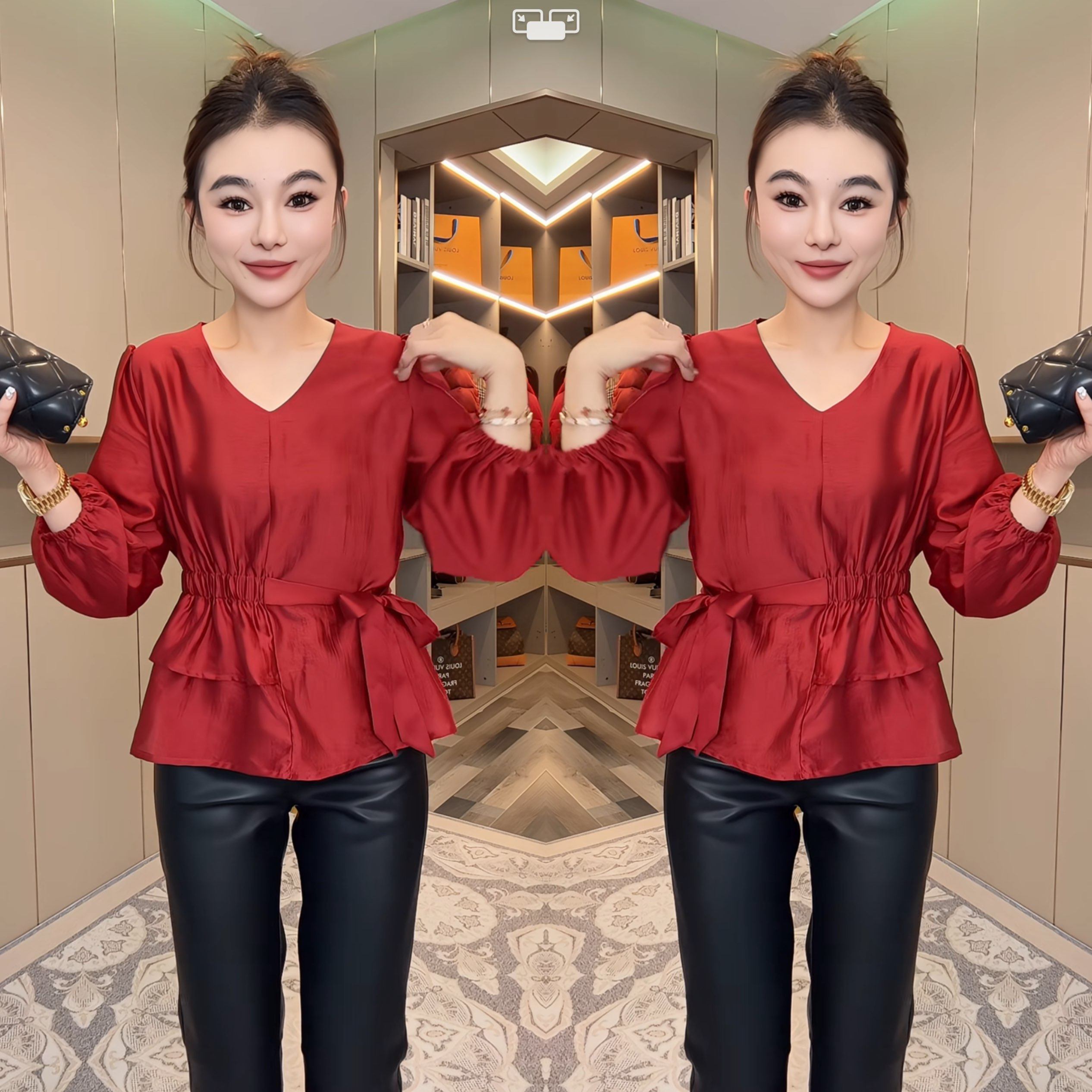 网红爆款复古国风优雅红色减龄收腰长袖遮肉气质女士显瘦百搭小衫,女装/女士精品,上衣,淘宝优惠券,粉丝福利购,淘宝优惠卷