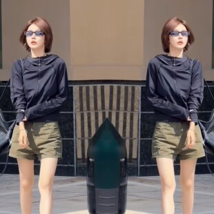 简约休闲欧货女装爆款气质同款洋气纯色连帽防晒外套搭配高腰短裤