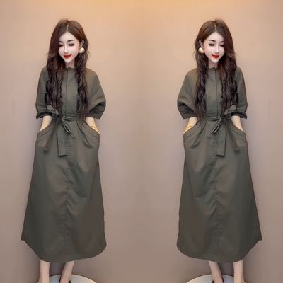 简约轻奢收腰长款纯色大气连衣裙