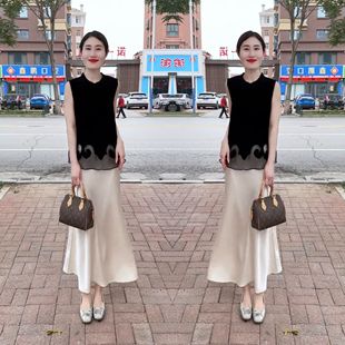 夏季 打底衫 新款 轻熟风无袖 搭配高腰半身裙 气质时尚 欧洲站网红爆款