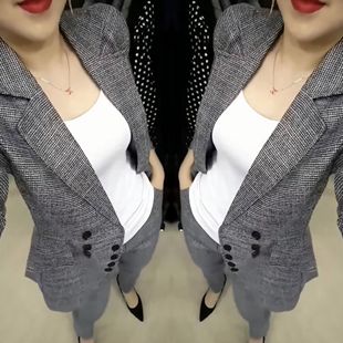 新款 2023年秋季 女士套装 子 修身 翻领西服外套裤 气质时尚 欧洲站爆款