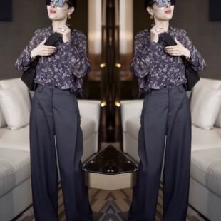 气质时尚 新款 百搭长袖 碎花衬衫 子 欧洲站网红爆款 高腰裤 2023年秋季