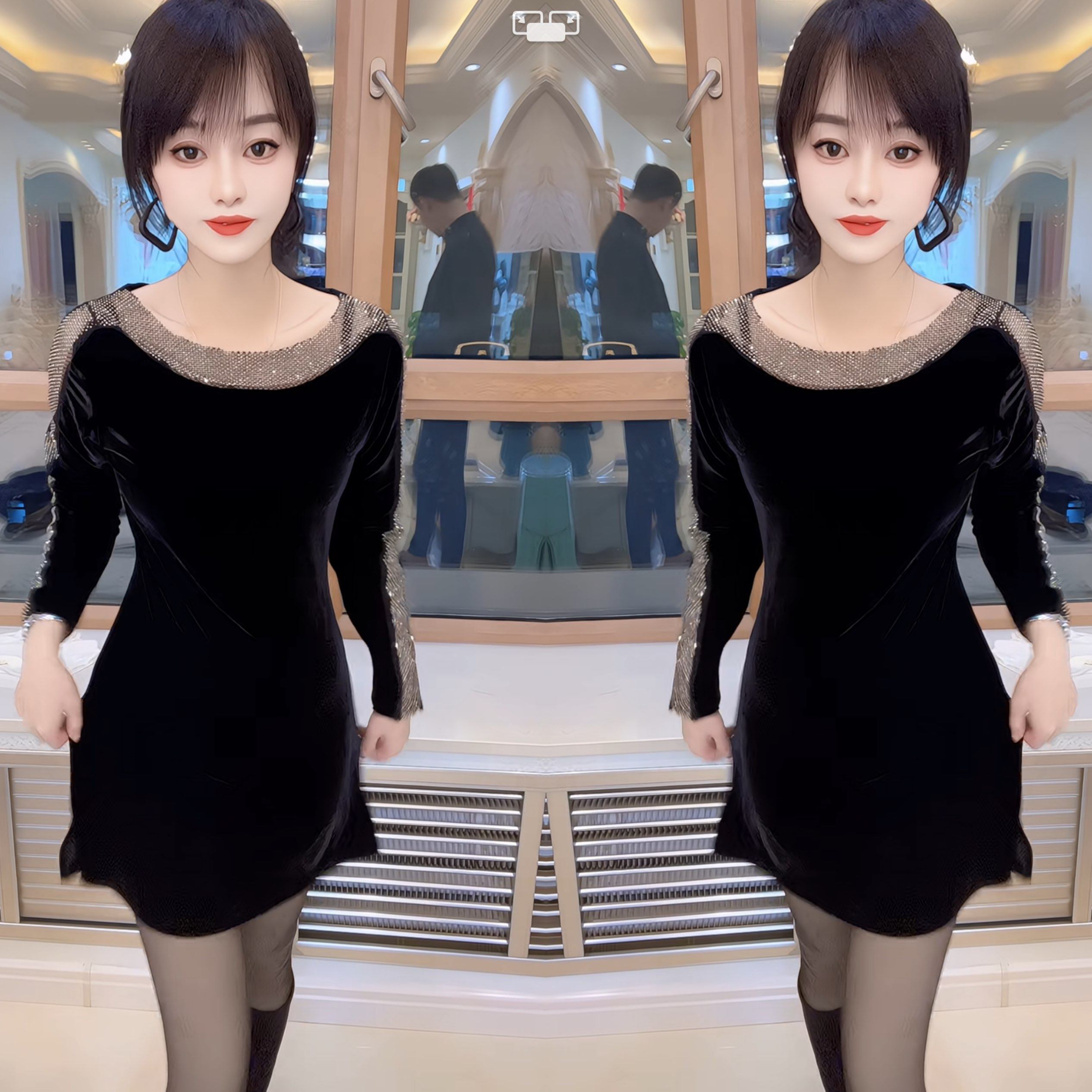 网红爆款洋气优雅精致时髦轻熟风气质丝绒拼接设计感中长款连衣裙,女装/女士精品,民族服装/舞台装,淘宝优惠券,粉丝福利购,淘宝优惠卷