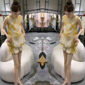 时尚 两件套上衣短裤 轻熟风洋气夏季 重工刺绣无袖 新款 网红炸街爆款