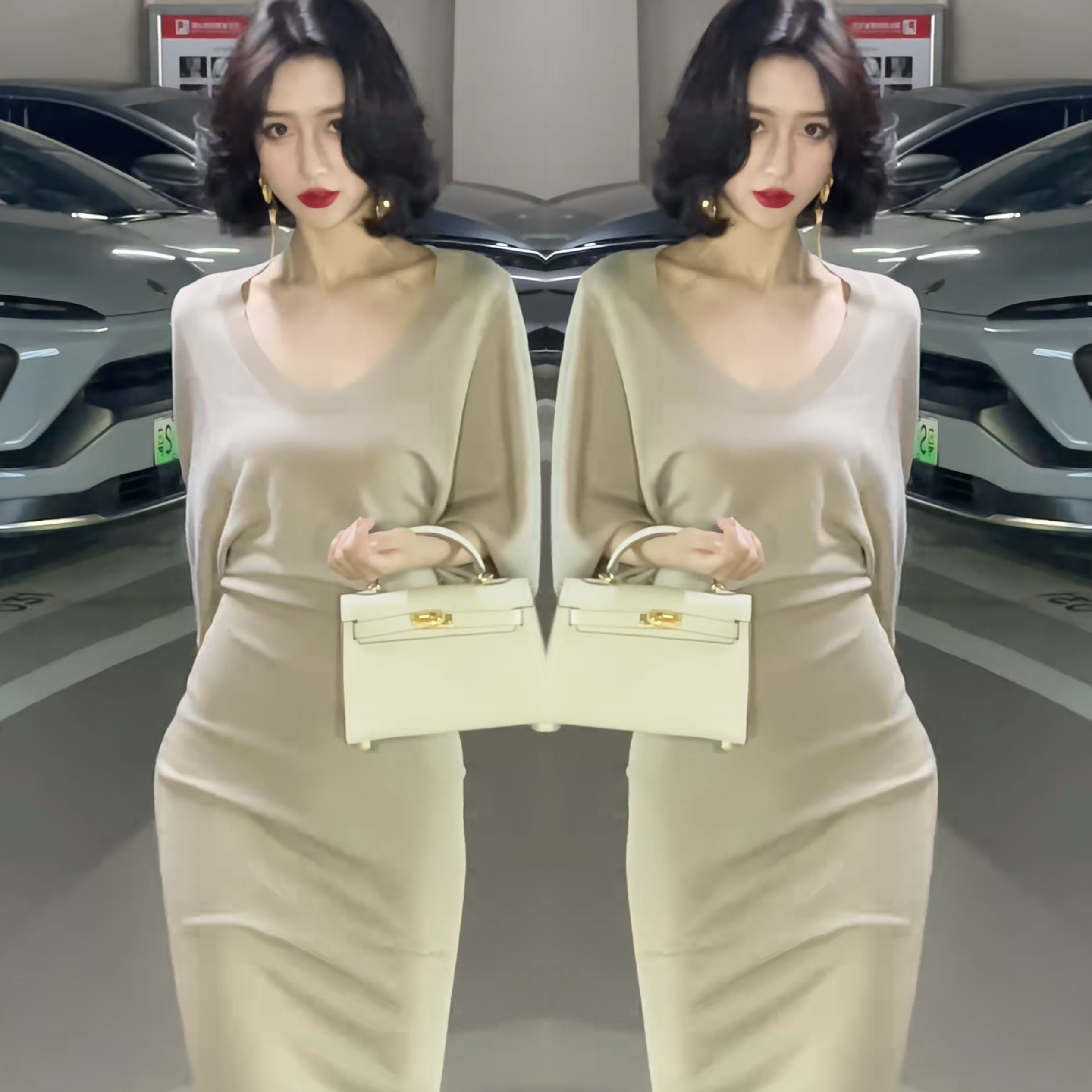 后开叉包臀女神范爆款减龄连衣裙