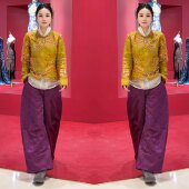 百搭遮肉打底衫 新中式 复古国风优雅黄色贵气提花重工盘扣显瘦长袖