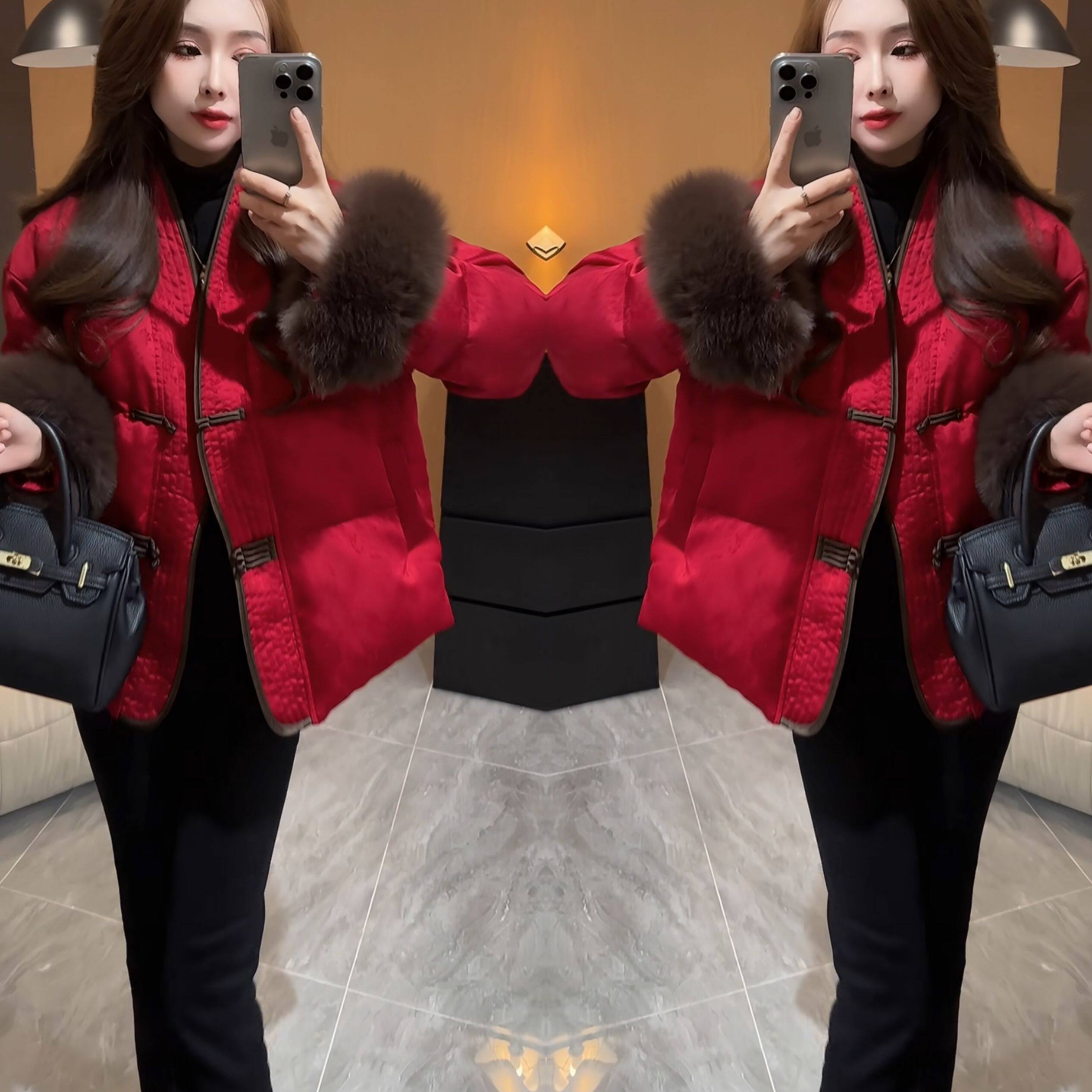 欧洲站高端网红爆款减龄时髦国风新中式毛毛袖短款显瘦红色外套女,女装/女士精品,短外套,淘宝优惠券,粉丝福利购,淘宝优惠卷