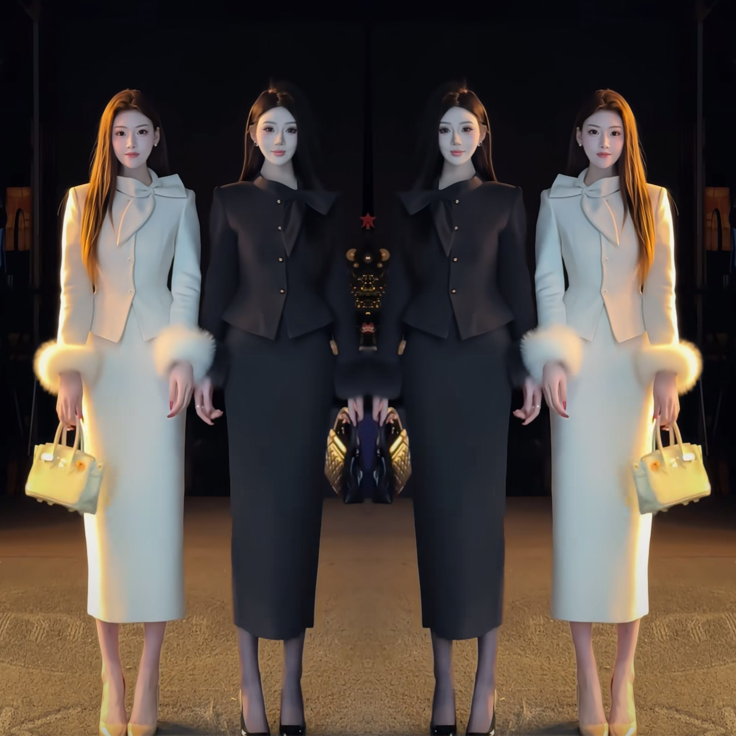 小香风减龄毛毛袖套装外套半身裙