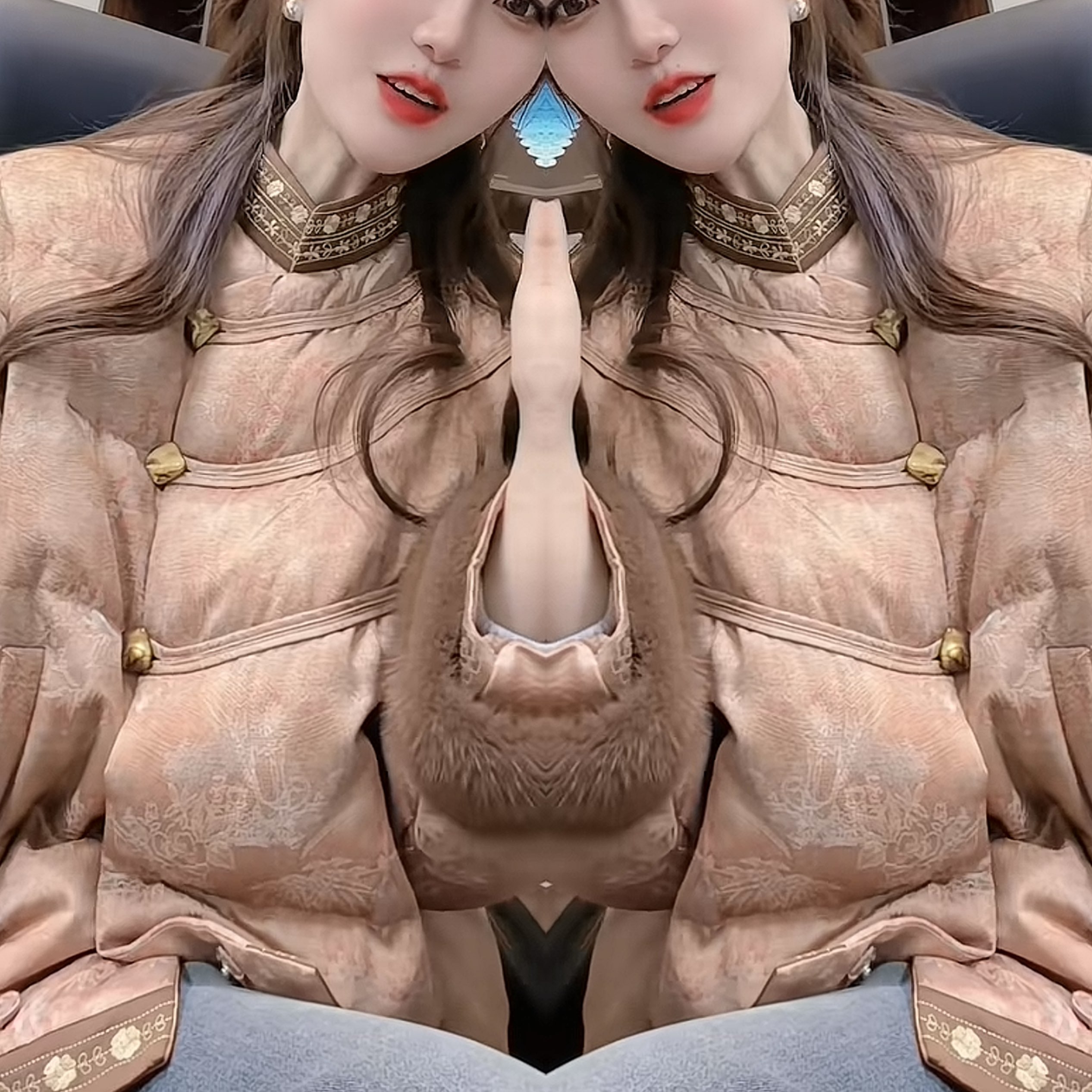 提花毛毛袖设计优雅贵气棉服外套