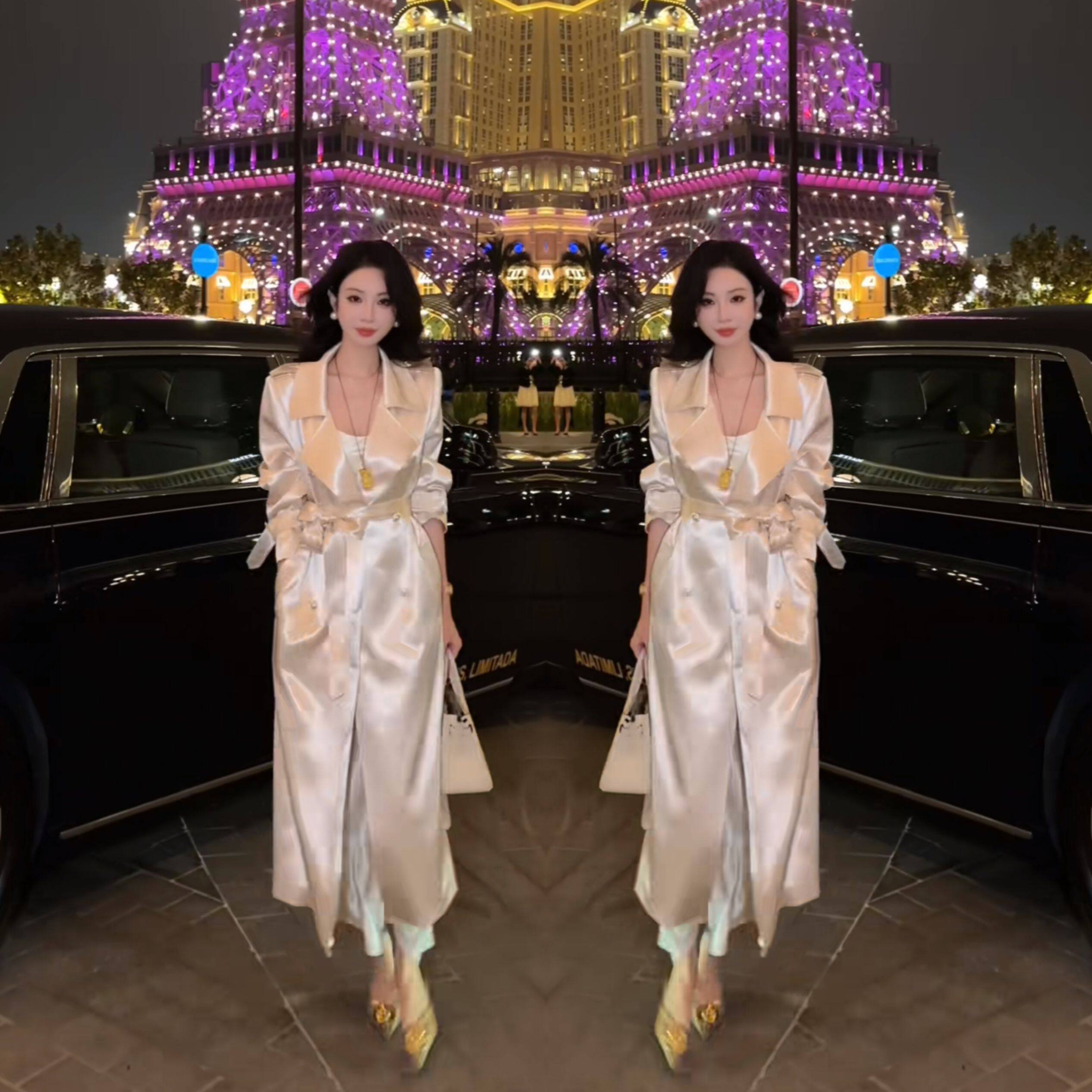 御姐范高级感春季新款气质女神长款翻领系带收腰气质时髦风衣外套