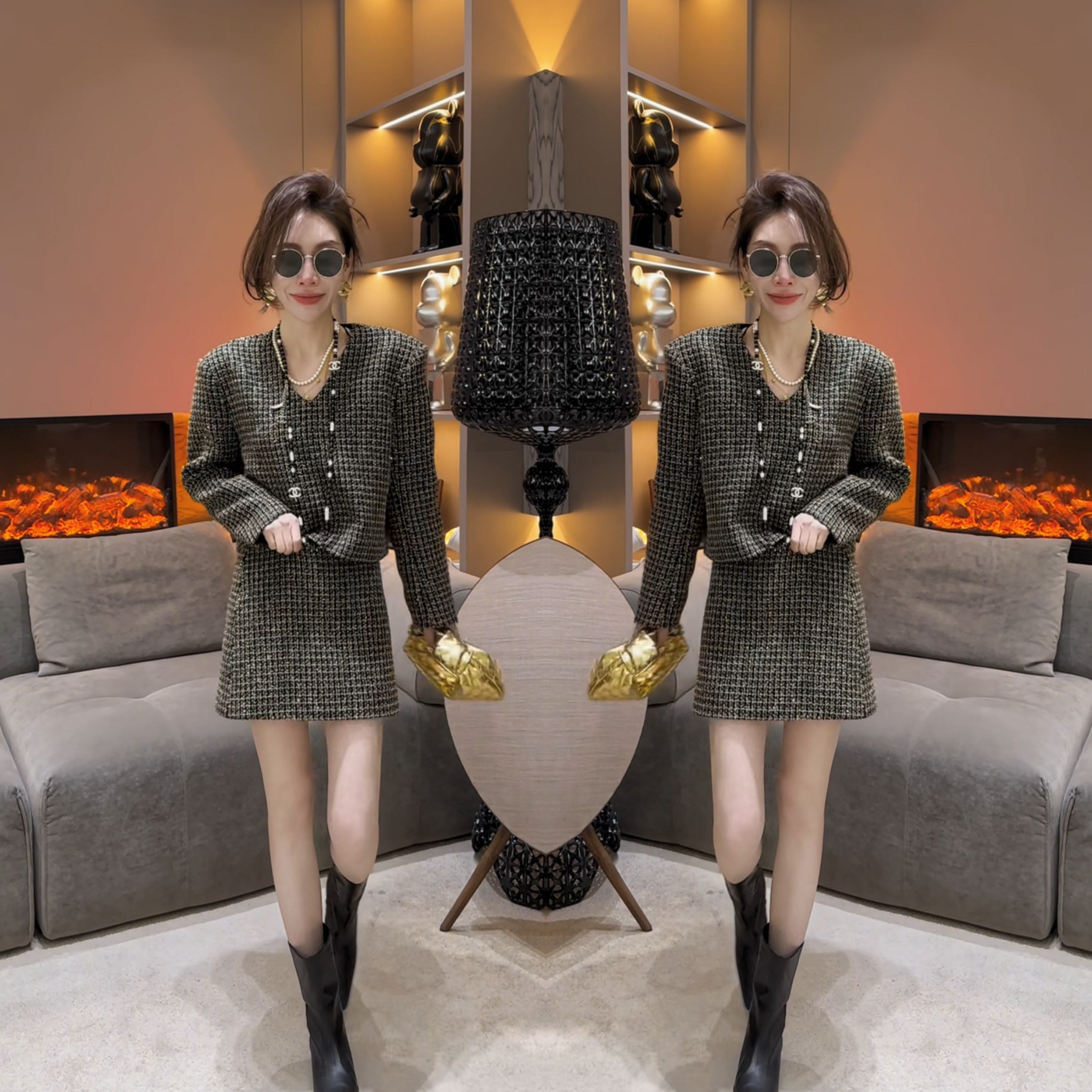 抖音网红爆款炸街时髦韩版轻奢法式小香风气质短款两件套上衣短裙,女装/女士精品,上衣,淘宝优惠券,粉丝福利购,淘宝优惠卷