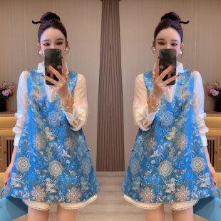 复古贵气优雅提花重工马甲裙搭配衬衫 2026唐装 新中式 新款 时髦春季