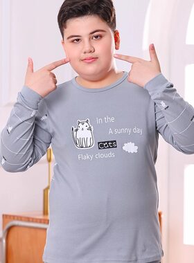 加肥胖大童男童打底棉毛衫内衣单上衣胖子秋衣单件纯棉宽松版大码