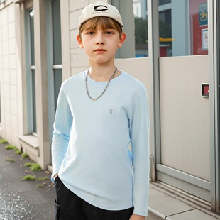 青少年t恤男长袖春秋2025新款男童打底白色男孩初中学生纯棉上衣