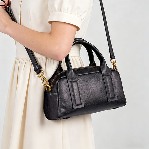 迷你复古头层牛皮波士顿小方包