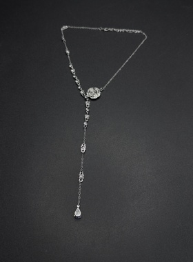 高级感满钻山茶花项链女款轻奢小众锁骨链颈链配饰毛衣链R30509