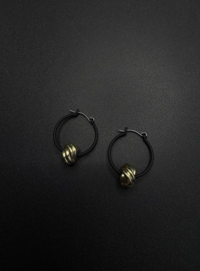 Vintage 古著 黑色耳环女复古港风耳坠轻奢几何高级感耳钉P71458