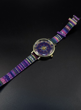 Vintage古着复古民族风手表彩色帆布表带简约女士手链P82580