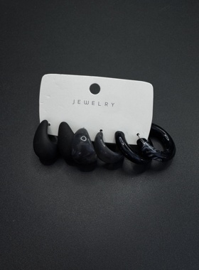 Vintage古著欧美个性黑色亚克力耳环新潮简约ins时尚复古R112058
